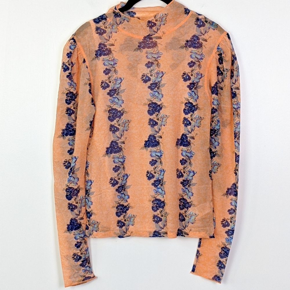 Free People Amber Orange Floral Top NWT - Picture 2 of 11